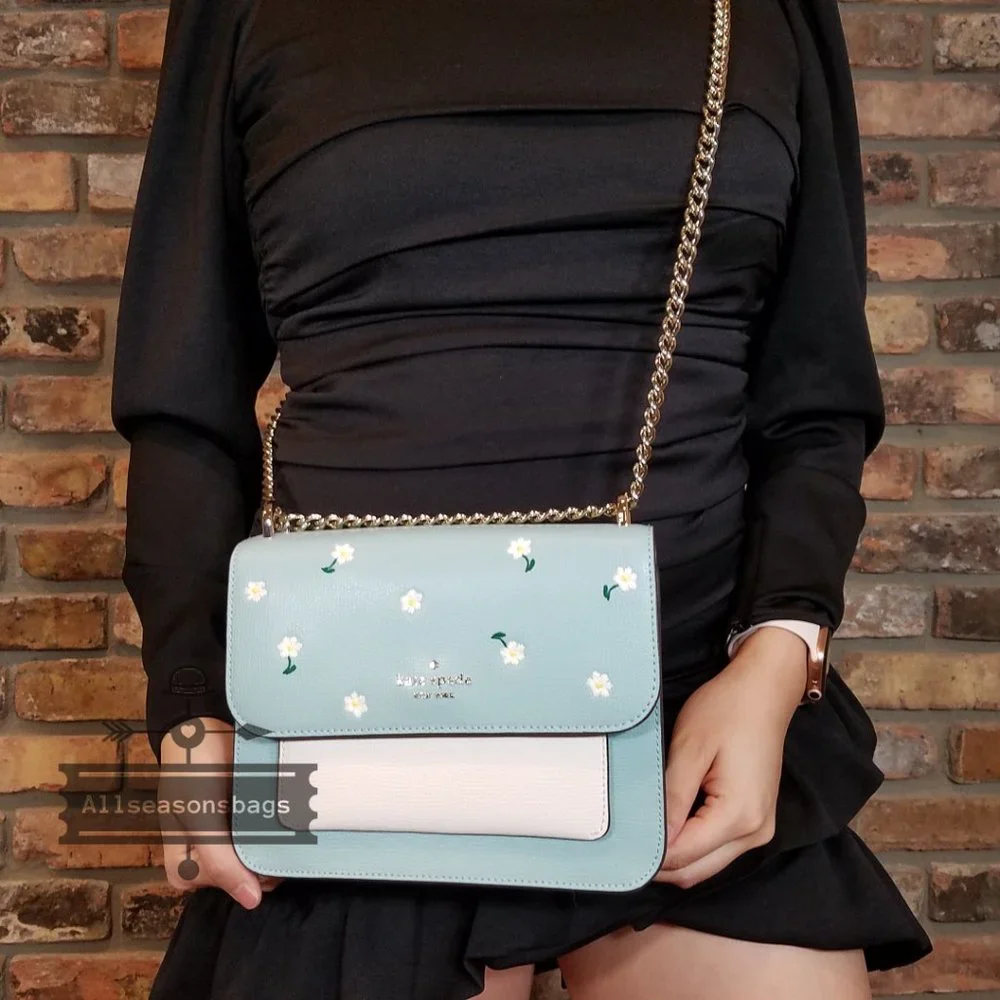 Kate Spade Remi Embroidered Lea Aphrodite Green SPRING Flap Chain Crossbody NWT - Picture 5 of 6